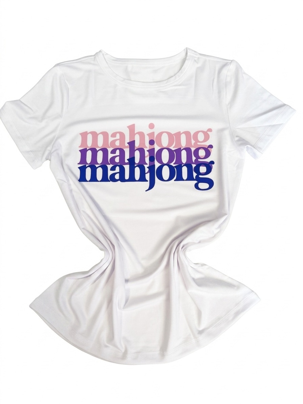 White Mahjong Graphic Tee in Pink, Purple & Blue